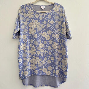 LuLaRoe Floral Strawberry Jacquard Irma Tunic Size Small Periwinkle and Cream